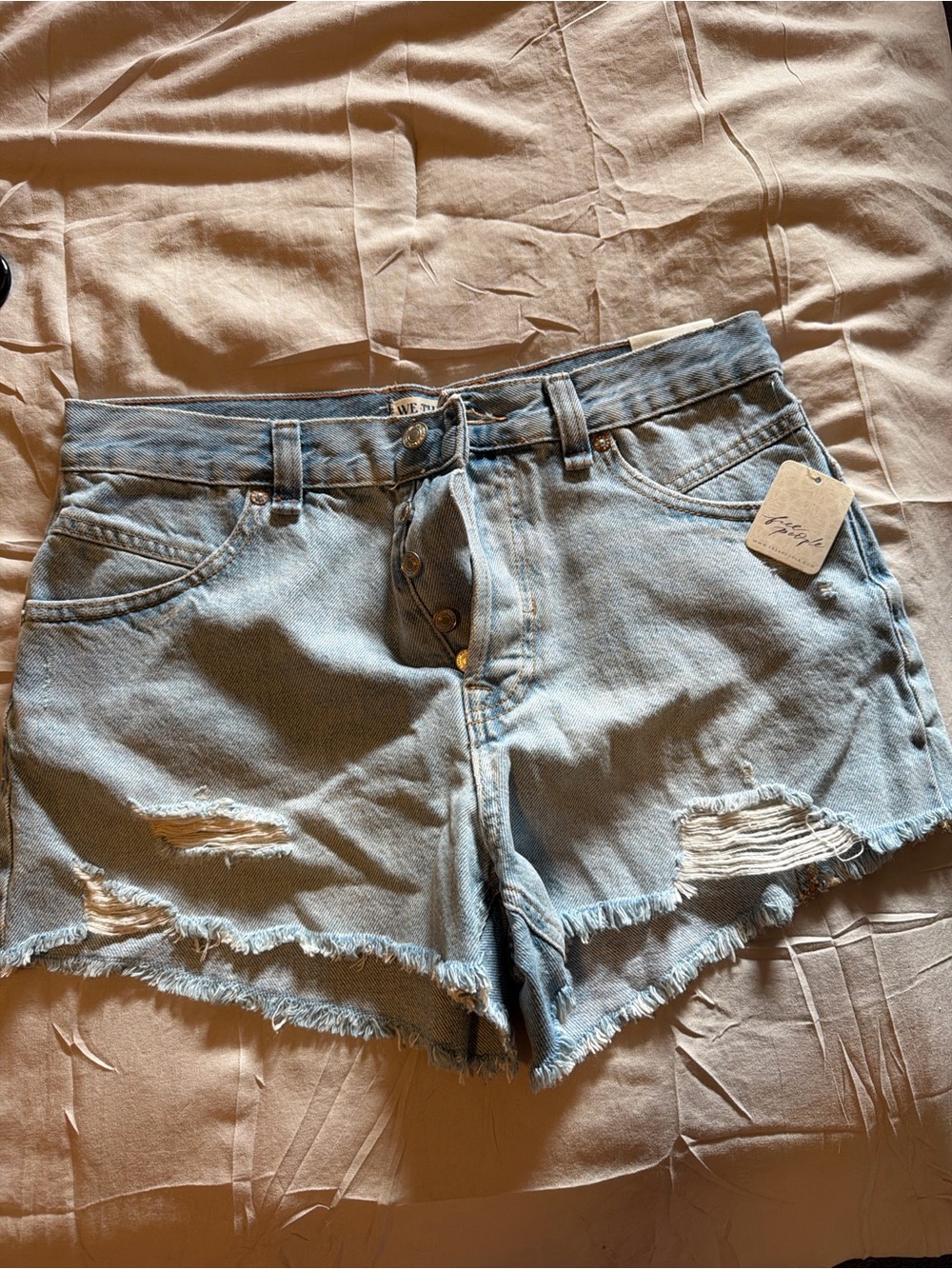 Free People Light Blue Distressed Denim Shorts